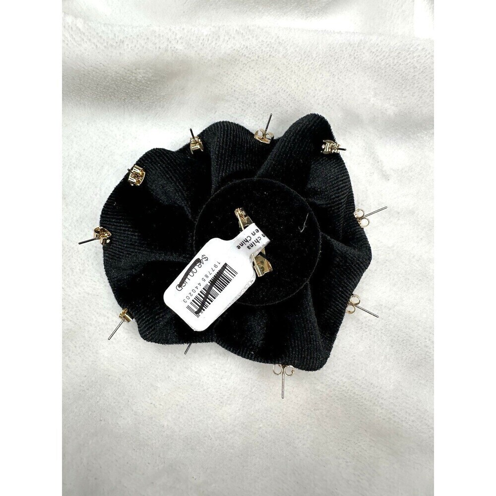 NEW Free People Rosette Stud Pack In Black Earrings Set Brooch Pin Boho Flower - Picture 2 of 6